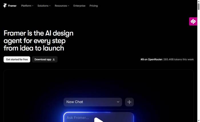 Homepage van Framer