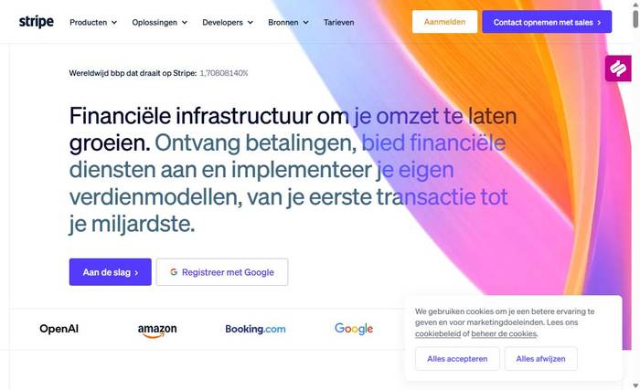 Homepage van Stripe