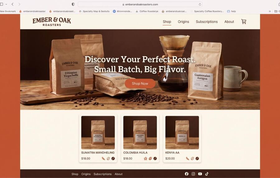 Voorbeeld website ontwerp: emberandoakroasters.com