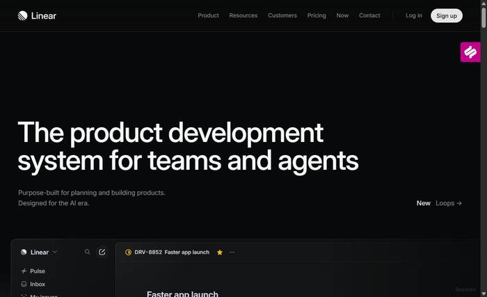 Homepage van Linear