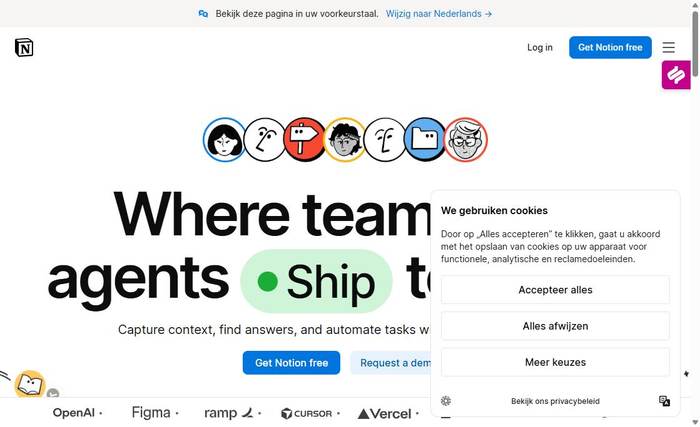 Homepage van Notion